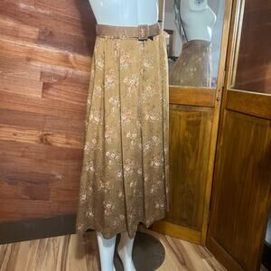 VINTAGE 70s Floral Midi Skirt Size 2 Academia Twee Belted Librarian Hippie